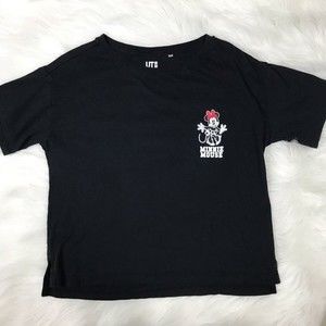 Disney x UNIQLO Minnie Mouse Black Jersey Crop Top Boxy T-Shirt #28 Size Small